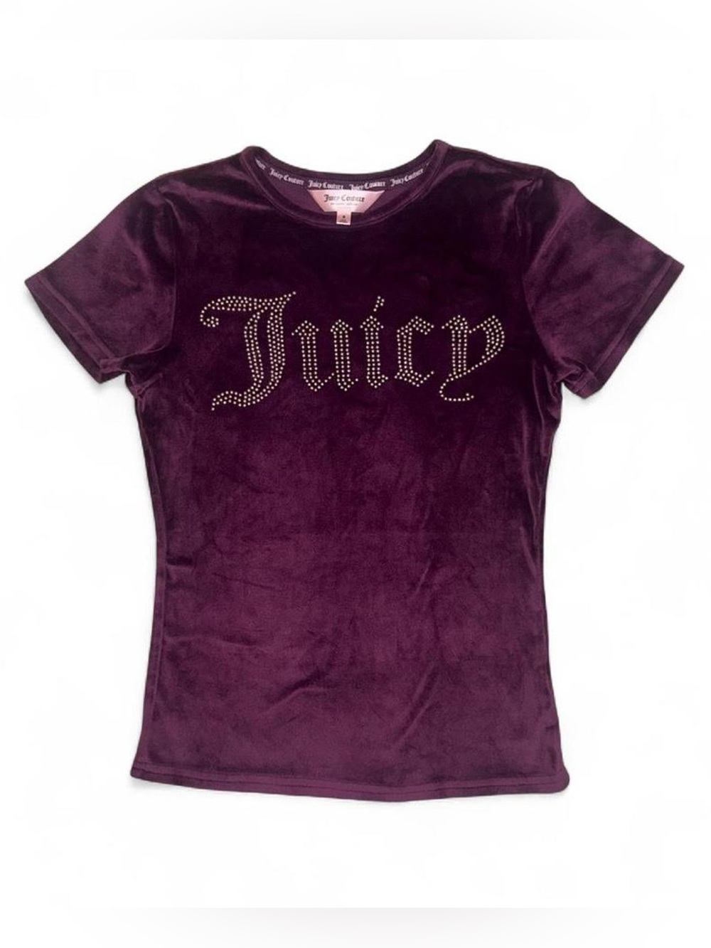Juicy Couture Purple Short Sleeve Velvet Tee Top with Silver Rhinestones Small